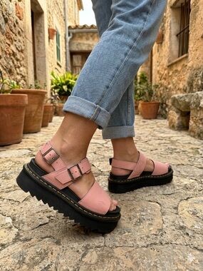 Dr. Martens Voss Quad Pink Leather Platform Sandals - Size 10